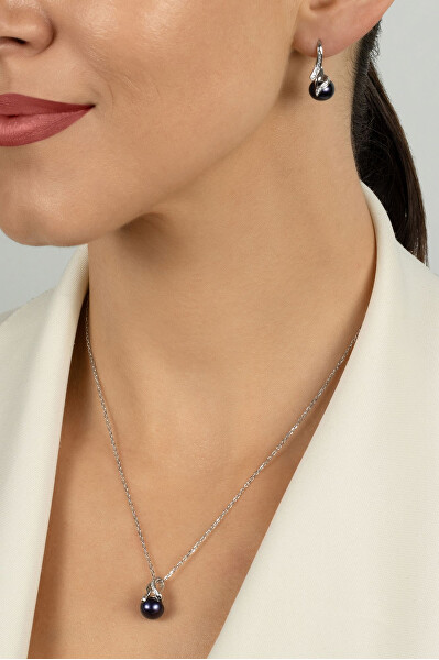 Elegantní set šperků s tmavými perlami SET298WBC (náušnice, náhrdelník)