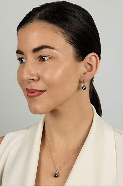 Elegantní set šperků s tmavými perlami SET298WBC (náušnice, náhrdelník)