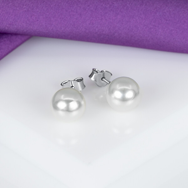 Elegantní stříbrné náušnice pecky s perlami EA227W