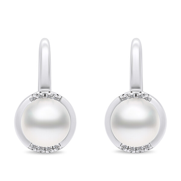 Elegantné strieborné náušnice s perlami a zirkónmi EA384W