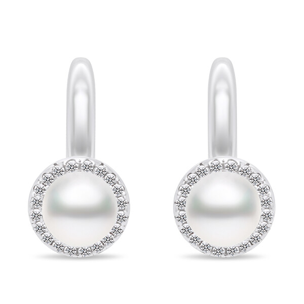 Elegantné strieborné náušnice s perlami a zirkónmi EA419W