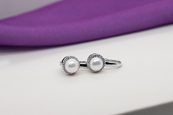 Elegantné strieborné náušnice s perlami a zirkónmi EA419W