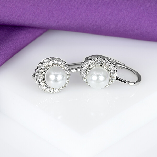 Elegantní stříbrné náušnice s perlami EA229W