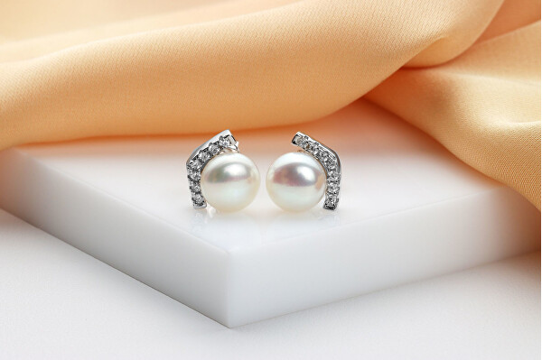 Cercei eleganți din argint cu perle EA909W