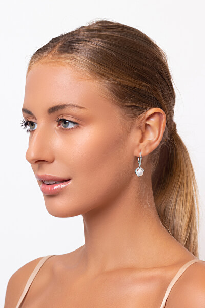Elegantné strieborné náušnice s perlou a zirkónmi EA87