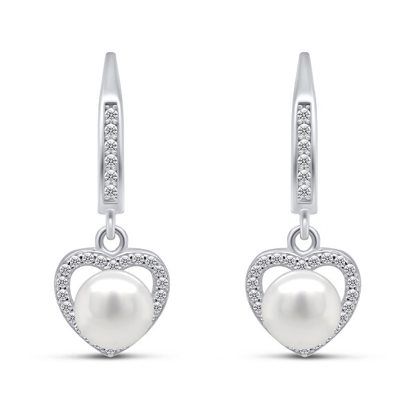 Elegantní stříbrné náušnice s perlou a zirkony EA87