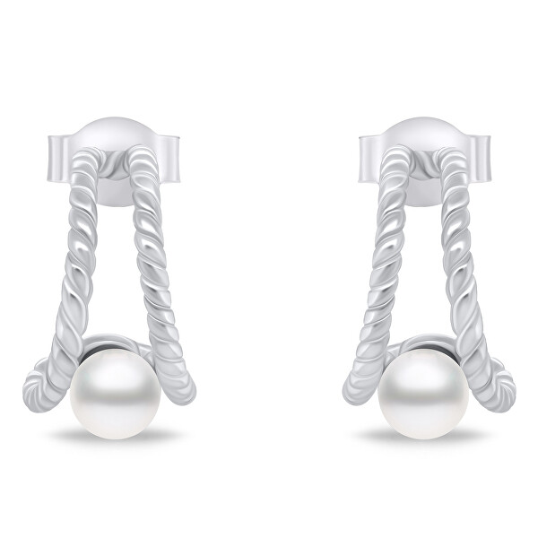 Elegantní stříbrné náušnice se sladkovodní perlou EA807W