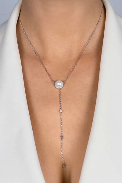 Colier elegant din argint cu perle autentice NCL124W (lanț, pandantiv)