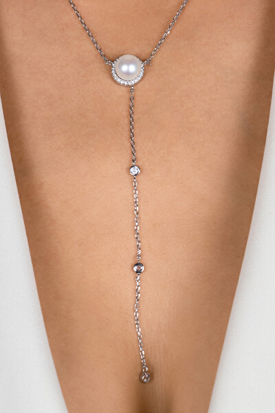 Elegantní stříbrný náhrdelník s pravou perlou NCL124W (řetízek, přívěsek)