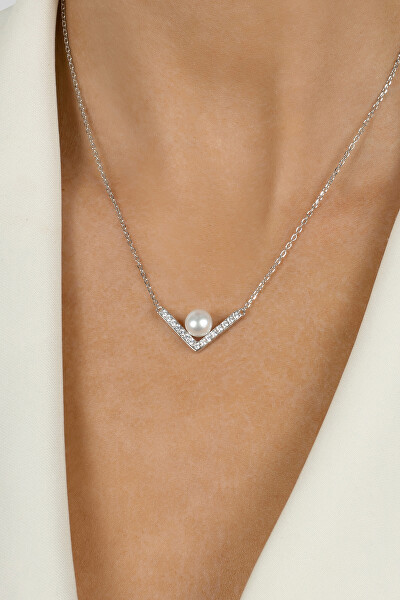 Elegantní stříbrný náhrdelník s pravou perlou NCL56W