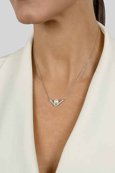 Elegantní stříbrný náhrdelník s pravou perlou NCL56W
