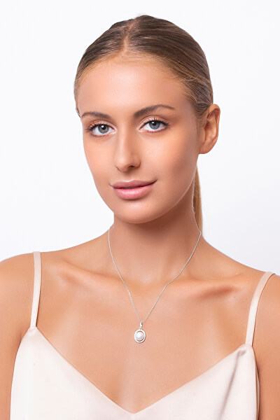 Elegante pendente in argento con zirconi e perla PT02