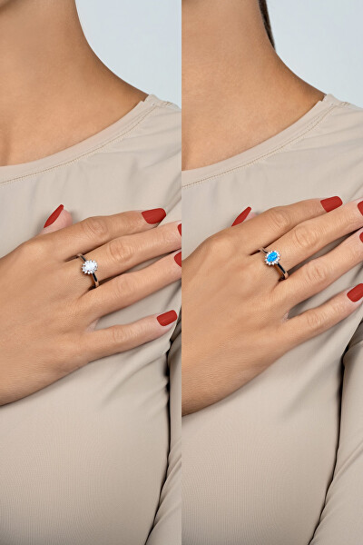 Elegantný strieborný prsteň s opálom a zirkónmi RI106W