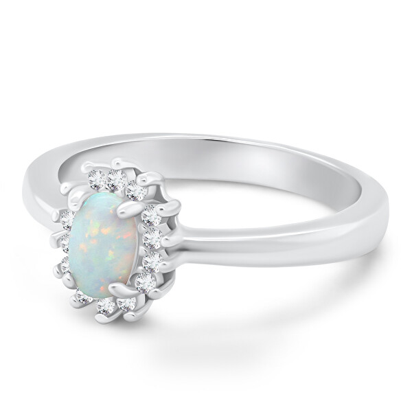 Elegante anello in argento con opale e zirconi RI106W