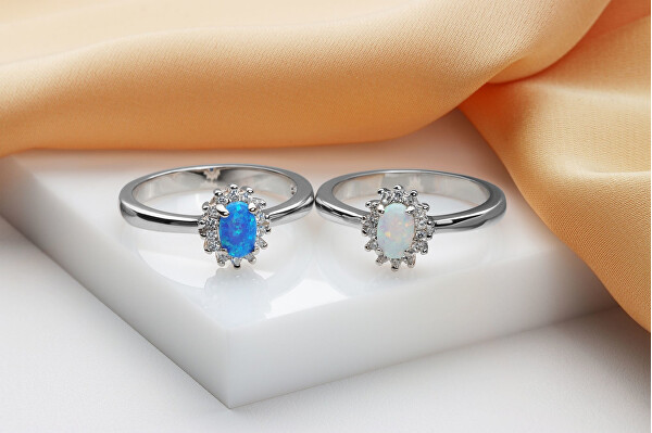 Elegante anello in argento con opale e zirconi RI106WB