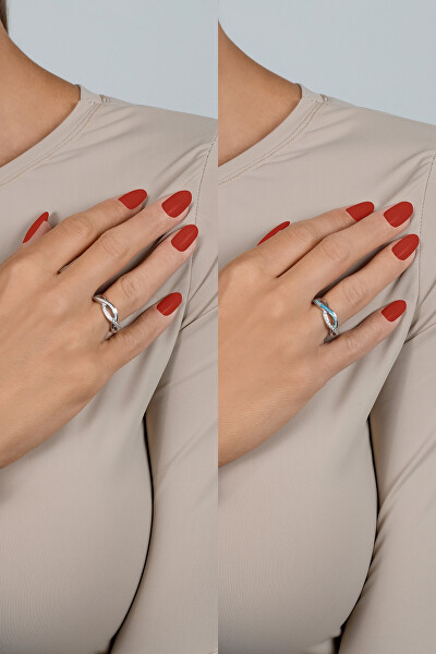 Elegantný strieborný prsteň so zirkónmi a syntetickým opálom RI126W