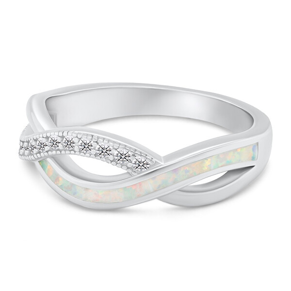 Inel elegant din argint cu zirconi și opal sintetic RI126W