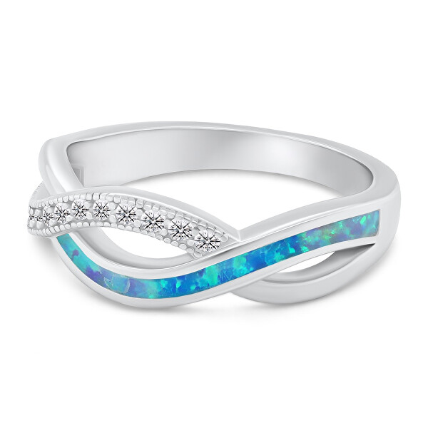 Inel elegant din argint cu zirconi și opal sintetic RI126WLB