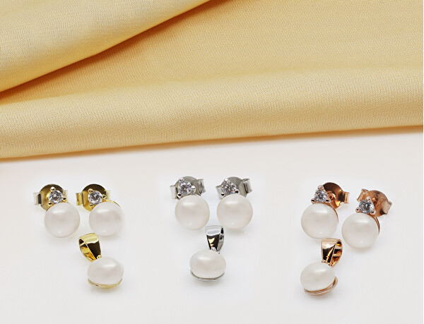 Elegantní stříbrný set šperků s perlami SET227W (náušnice, přívěsek)