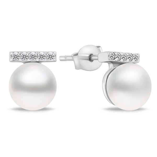 Elegáns ezüst ékszerkészlet gyöngyökkel SET249W (fülbevaló, nyaklánc)