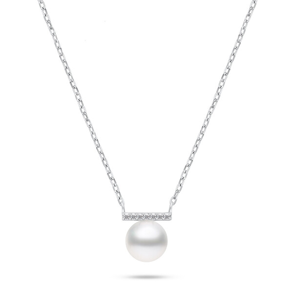 Elegantný strieborný set šperkov s perlami SET249W (náušnice, náhrdelník)