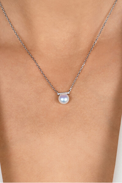 Elegantní stříbrný set šperků s perlami SET249W (náušnice, náhrdelník)
