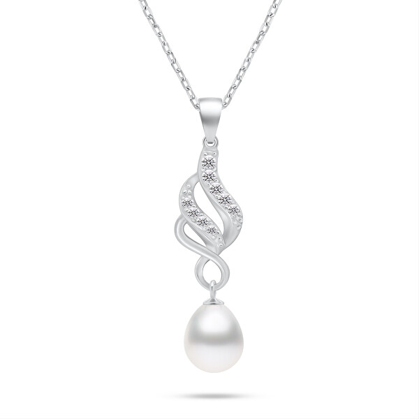 Elegante set di gioielli in argento con zirconi e perle SET267W (orecchini, collana)