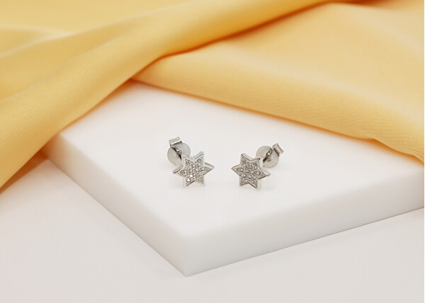 Játékos ezüst fülbevaló cirkónium kövekkel Csillagok EA575W