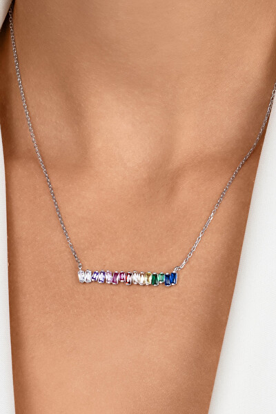 Hravý strieborný náhrdelník s farebnými zirkónmi NCL148WRBW