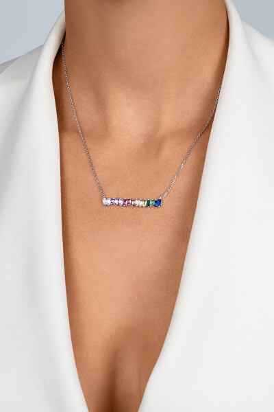 Hravý stříbrný náhrdelník s barevnými zirkony NCL148WRBW