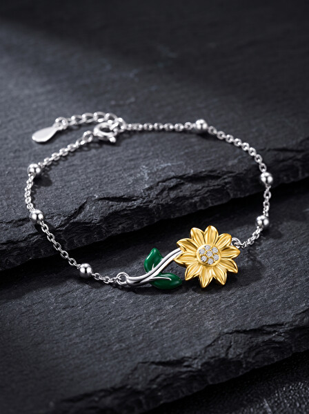 Hravý stříbrný náramek se slunečnicí BRC224W
