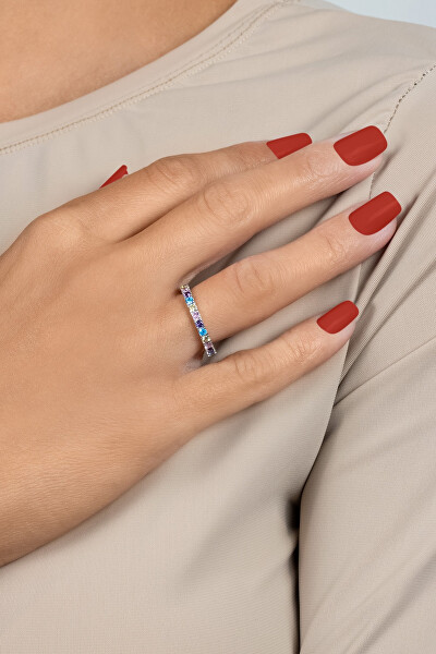 Hravý strieborný prsteň s farebnými zirkónmi RI116WRBW