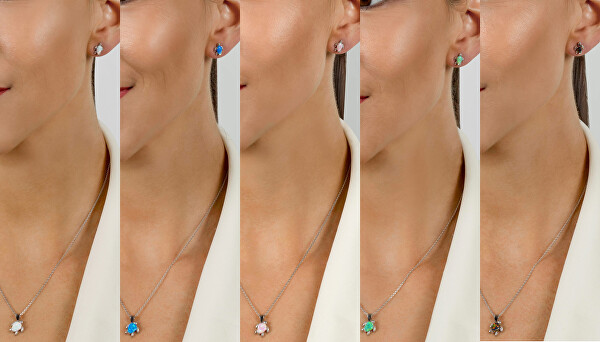 Hravý strieborný set šperkov s opálmi Korytnačka SET235WB (náušnice, prívesok)