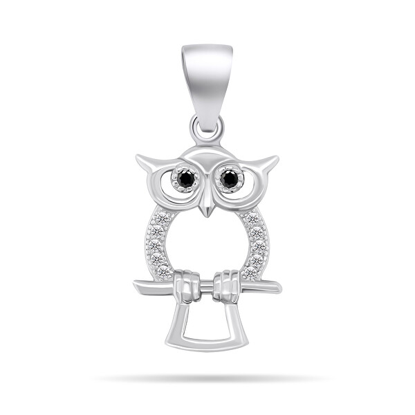 Verspieltes Silberschmuckset mit Zirkonen Owl SET224W (Anhänger, Ohrringe)