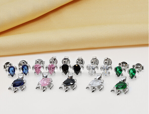 Hravý strieborný set šperkov so zirkónmi Korytnačka SET233WP (náušnice, prívesok)