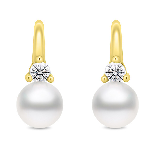 Cercei unici placați cu aur cu perle și zirconi EA364Y
