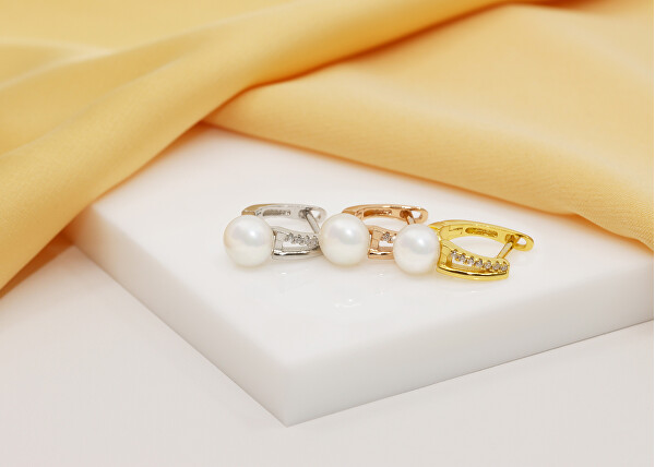 Cercei unici placați cu aur cu perle și pietre de zircon EA675Y
