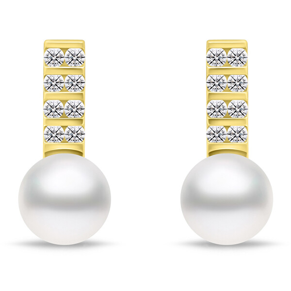 Einzigartige vergoldete Ohrringe mit Perlen und Zirkonen EA941Y