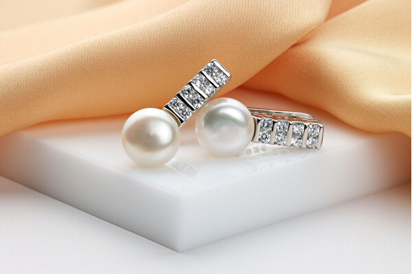 Cercei unici din argint cu perle și zirconi EA941W