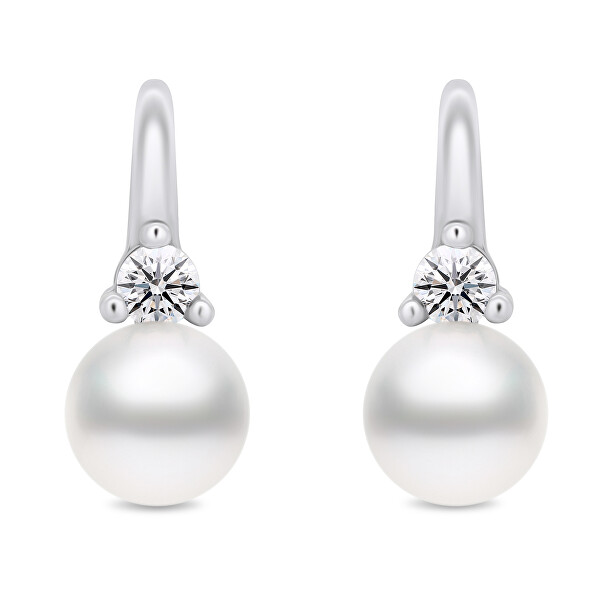 Einzigartige Silberohrringe mit Perlen und Zirkonen EA364W