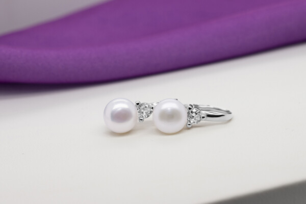 Egyedi ezüst fülbevaló gyöngyökkel és cirkónium kövekkel EA364W