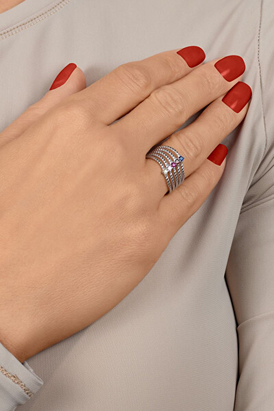 Jedinečný stříbrný prsten s barevnými zirkony RI129W