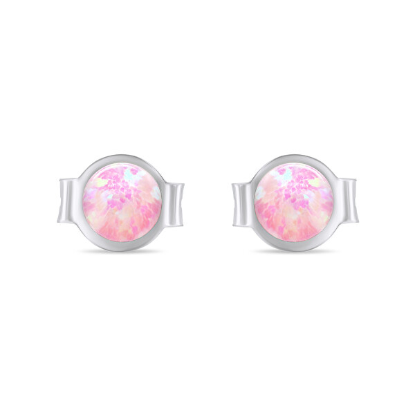 Finom ezüst fülbevaló rózsaszín szintetikus opálokkal EA625WP