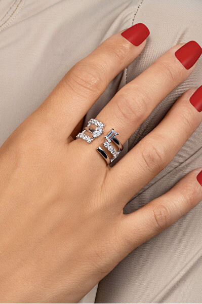 Krásný otevřený prsten s čirými zirkony RI083W