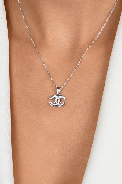 Luxusní stříbrný náhrdelník se zirkony NCL149W (řetízek, přívěsek)