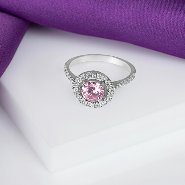 Luxusní stříbrný prsten s růžovým zirkonem RI033W