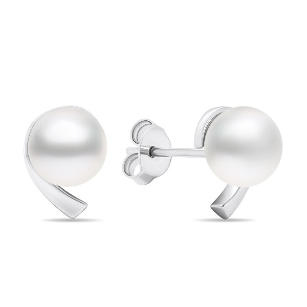 Minimalistické stříbrné náušnice s pravými perlami EA595W