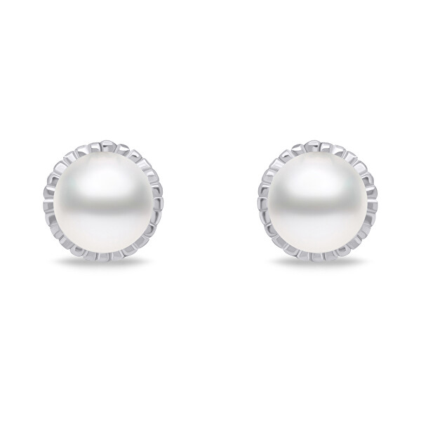 Cercei minimalisti argintii cu perle autentice EA620W