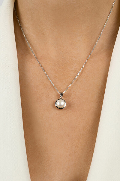 Pendente minimalista in argento con perla autentica PT89W
