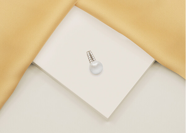 Moderno pendente in argento con perla autentica e zirconi PT102W